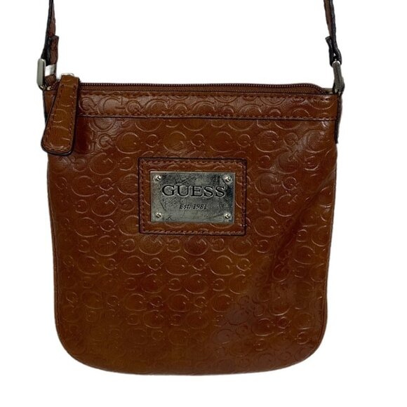 Guess Brown Leather Crossbody Bag Purse Handbag Top Zipper Bohemian 90s Y2K Boho - Picture 7 of 14